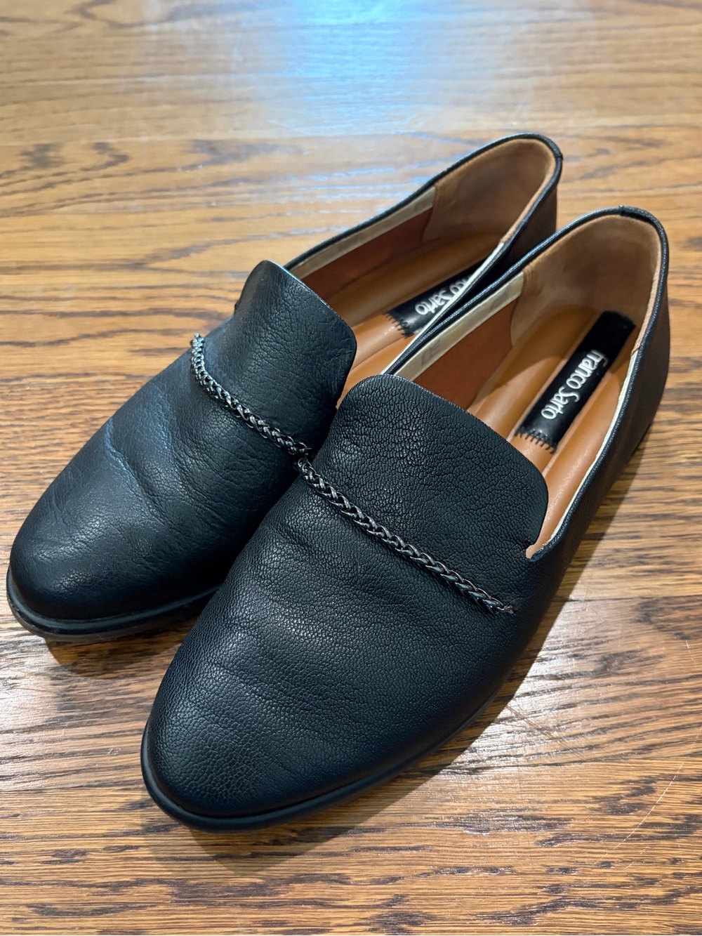 Franco Sarto Black Leather Hannah Loafers Size 7M Flats Fall Business Work